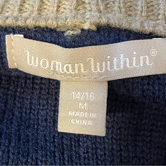 Woman Within Sz 14/16 Navy Tan Striped Horn Button Tunic Cardigan - Picture 10 of 11